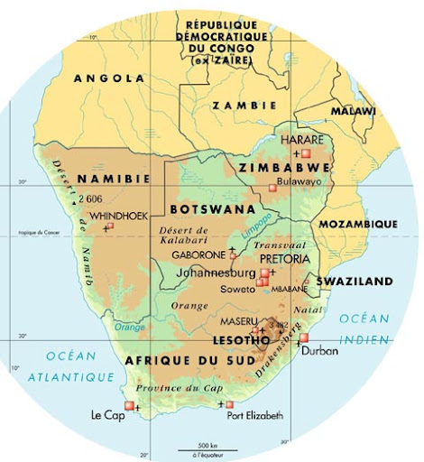 Situation de la Namibie au sein de l'Afrique australe